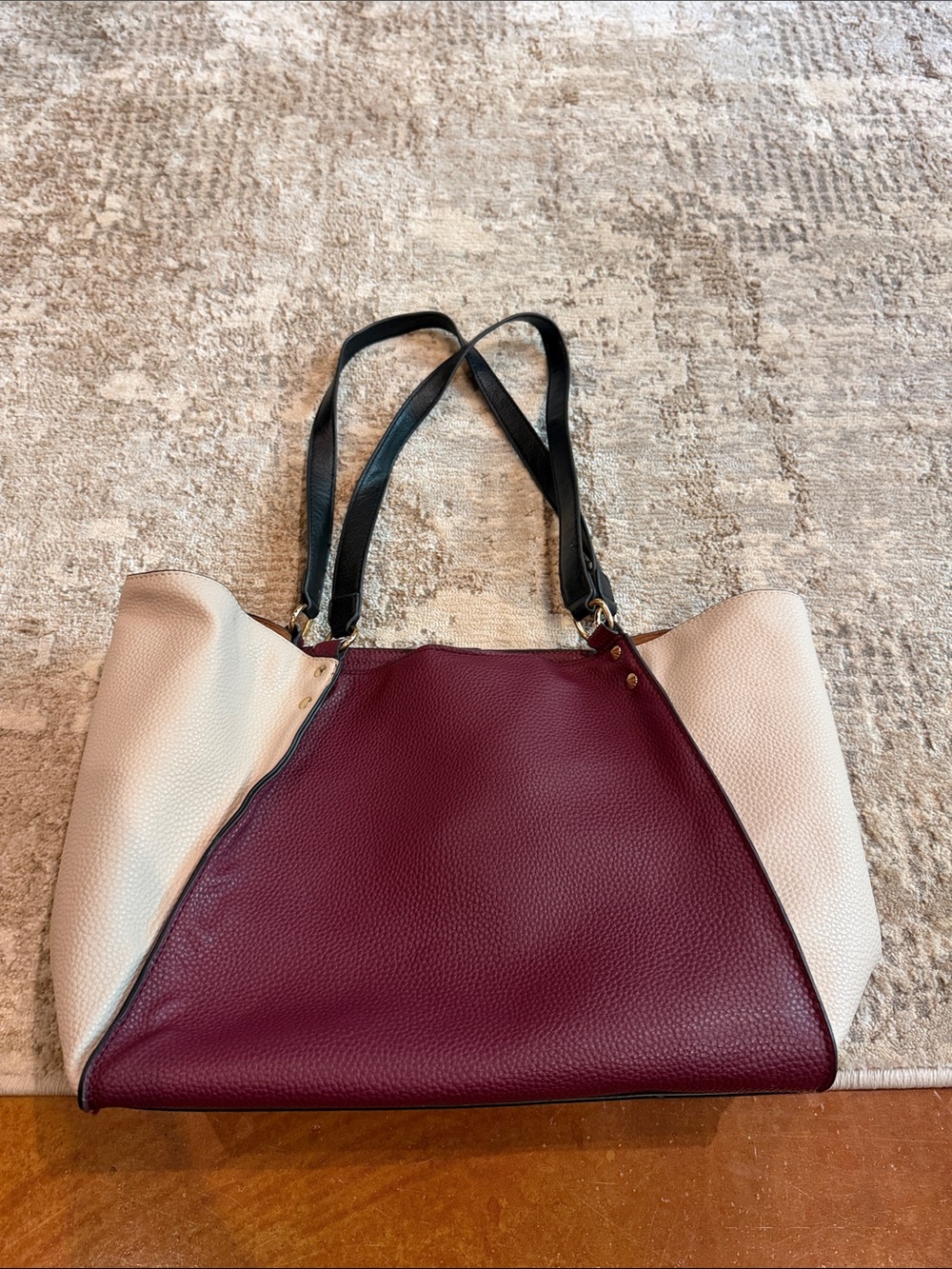 Women’s Two-Tone Burgundy and Cream Tote Bag